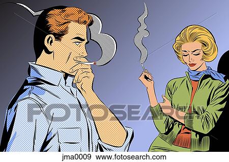 A retro comic style illustration of a couple smoking View Large Illustration Stock Illustration - A retro comic style illustration of a couple smoking. Fotosearch