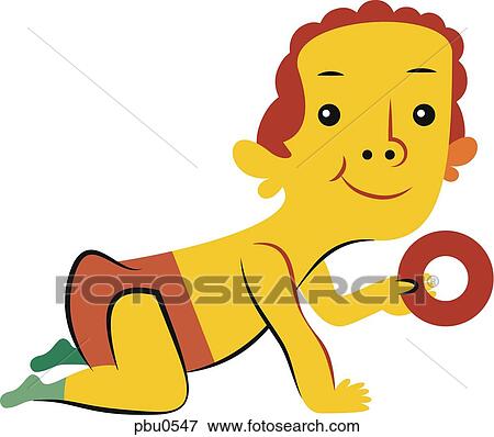 Stock Illustration - Illustration of a baby with a toy. Fotosearch