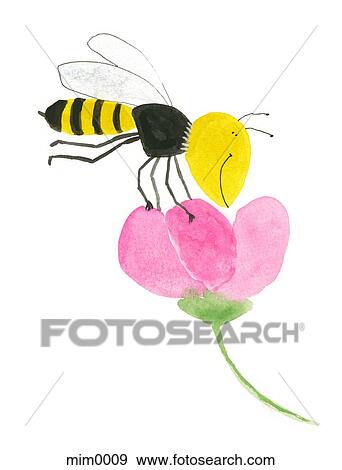 Stock Illustration - Illustration of a bee landing on a flower. Fotosearch