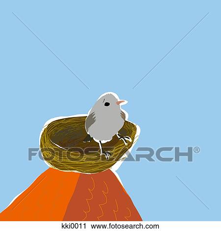 Clip Art - Illustration of a bird in a nest. Fotosearch