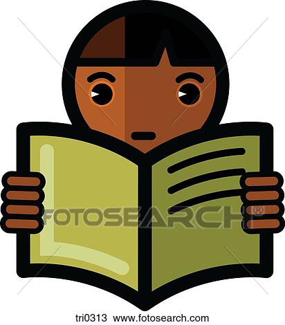 Drawing - Illustration of a boy reading. Fotosearch