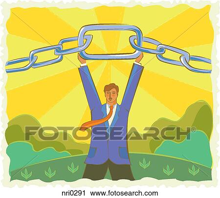 Illustration of a businessman holding a chain View Large Illustration Clip Art - Illustration of a businessman holding a chain. Fotosearch
