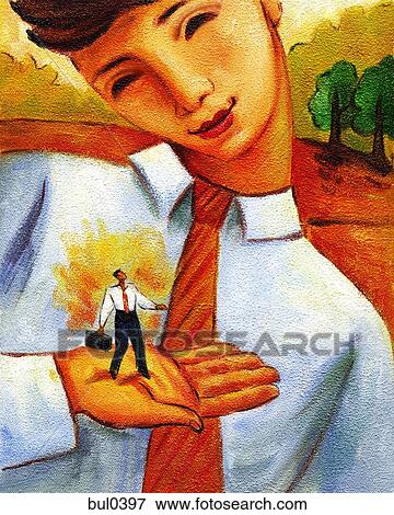 Illustration of a businessman holding a mini businessman in his hands View Large Illustration Stock Illustration - Illustration of a businessman holding a mini businessman in his hands. Fotosearch