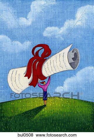 Illustration of a businesswoman holding up a scroll View Large Illustration Stock Illustration - Illustration of a businesswoman holding up a scroll. Fotosearch