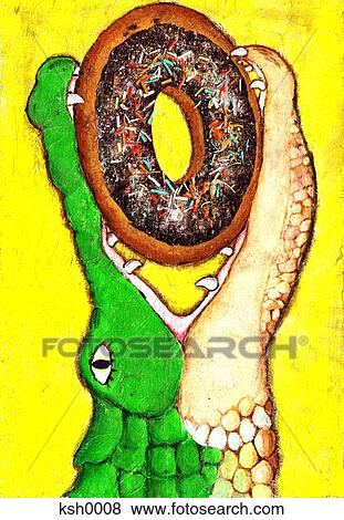 Illustration of a crocodile with a doughnut View Large Illustration Stock Illustration - Illustration of a crocodile with a doughnut. Fotosearch