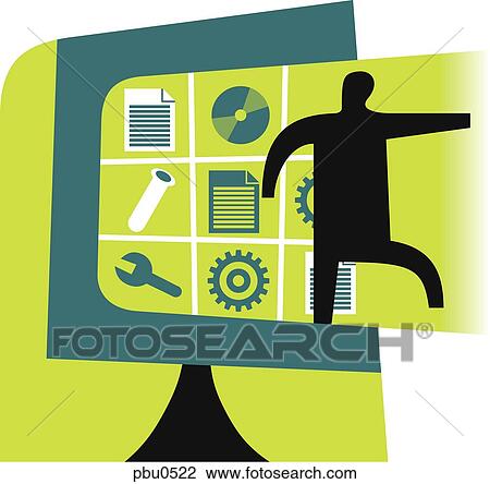 Drawing - Illustration of a figure and graphic elements. Fotosearch