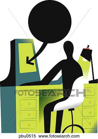Illustration of a figure at a work desk with a text box View Large Illustration Stock Illustration - Illustration of a figure at a work desk with a text box. Fotosearch