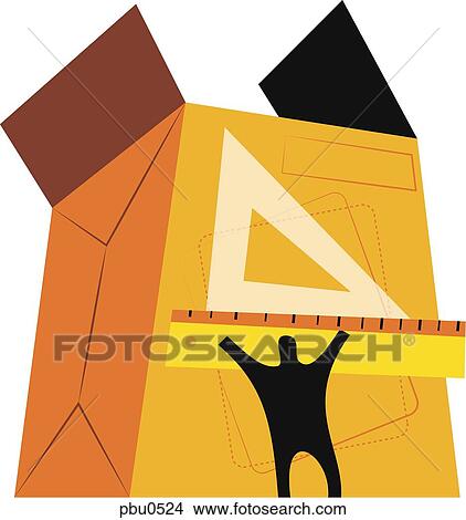 Stock Illustration - Illustration of a figure measuring a large box. Fotosearch