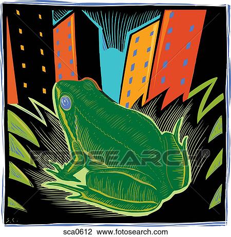 Illustration of a frog in the city View Large Illustration Drawing - Illustration of a frog in the city. Fotosearch