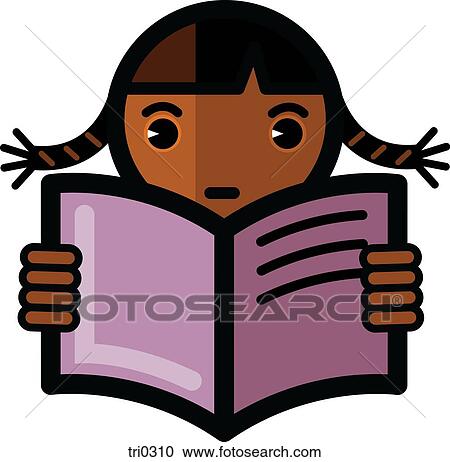 Clipart - Illustration of a girl with braids reading. Fotosearch