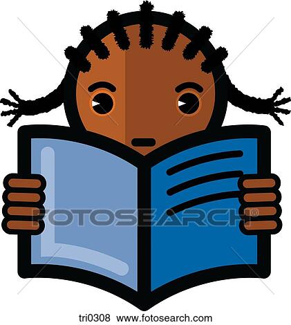 Stock Illustration - Illustration of a girl with braids reading. Fotosearch