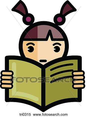 Stock Illustration - Illustration of a girl with pigtails reading. Fotosearch