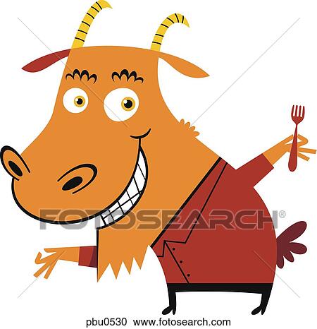 Illustration of a goat holding a fork View Large Illustration Clipart - Illustration of a goat holding a fork. Fotosearch