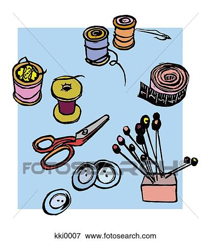 Stock Illustration - Illustration of a group of sewing objects. Fotosearch