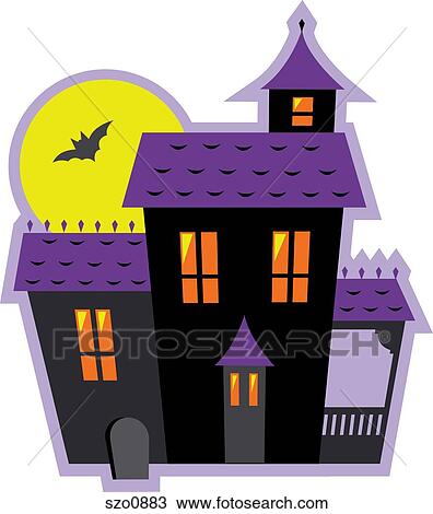 Illustration of a haunted halloween house View Large Illustration Drawing - Illustration of a haunted halloween house. Fotosearch