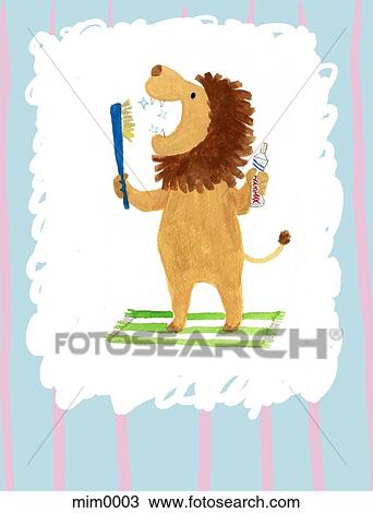 Illustration of a lion brushing its teeth View Large Illustration Drawing - Illustration of a lion brushing its teeth. Fotosearch