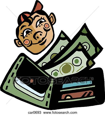 Illustration of a little boy and a wallet View Large Illustration Drawing - Illustration of a little boy and a wallet. Fotosearch