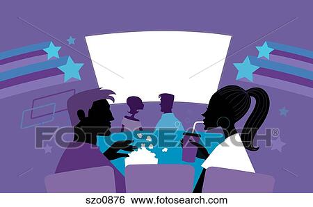 Stock Illustration - Illustration of a man and woman at the movie theaters. Fotosearch