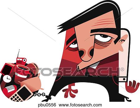Stock Illustration - Illustration of a man chained to a pile of possessions. Fotosearch