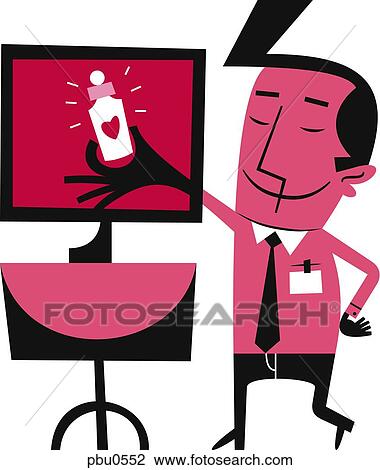 Drawing - Illustration of a man holding a bottle. Fotosearch