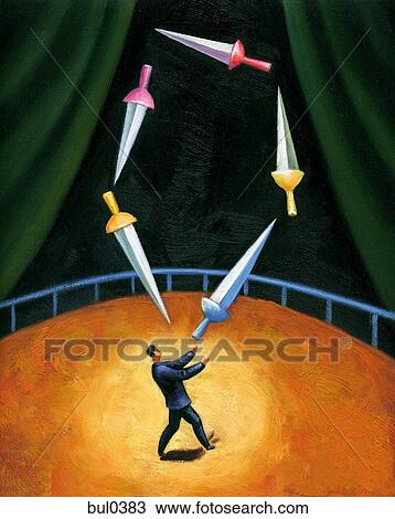 Drawing - Illustration of a man juggling knives. Fotosearch