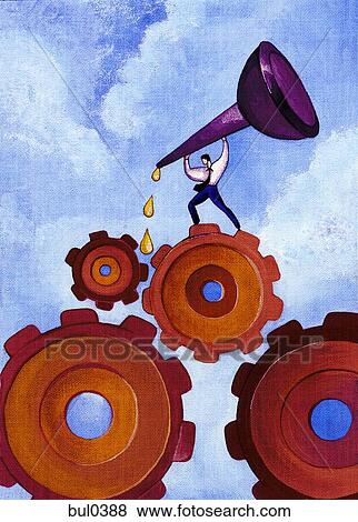 Stock Illustration - Illustration of a man putting oil between gears. Fotosearch
