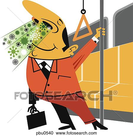 Clipart - Illustration of a man releasing germs on a train. Fotosearch