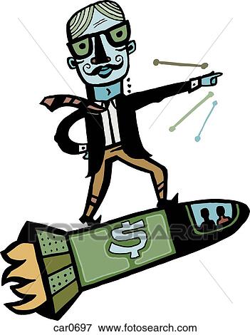 Illustration of a man standing on a rocket with a dollar sign on it View Large Illustration Stock Illustration - Illustration of a man standing on a rocket with a dollar sign on it. Fotosearch