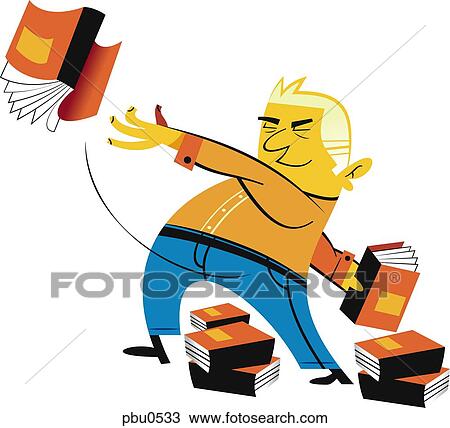 Illustration of a man throwing books View Large Illustration Drawing - Illustration of a man throwing books. Fotosearch