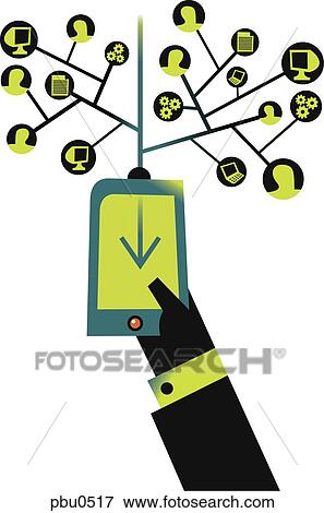 Stock Illustration - Illustration of a mobile phone with a network of uses. Fotosearch