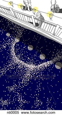 Illustration of a person on a bridge looking down at the water View Large Illustration Stock Illustration - Illustration of a person on a bridge looking down at the water. Fotosearch