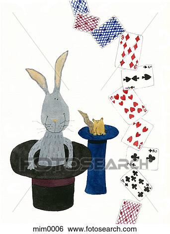 Illustration of a rabbit in a top hat and playing cards View Large Illustration Stock Illustration - Illustration of a rabbit in a top hat and playing cards. Fotosearch