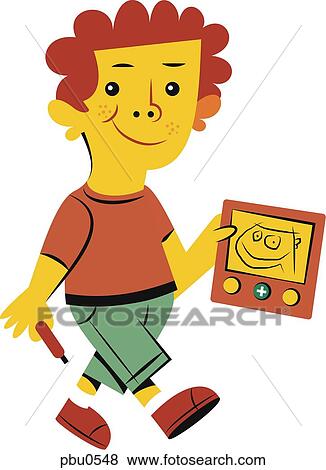 Stock Illustration - Illustration of a small boy with a drawing toy. Fotosearch