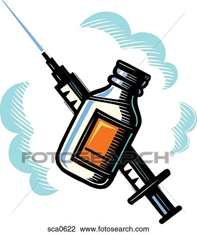 Drawing - Illustration of a vial and a syringe. Fotosearch