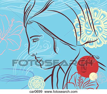 Stock Illustration - Illustration of a woman wearing a towel on her head. Fotosearch