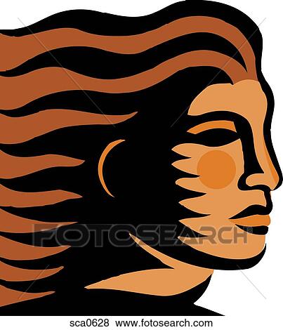 Stock Illustration - Illustration of a woman with hair blowing in the wind. Fotosearch