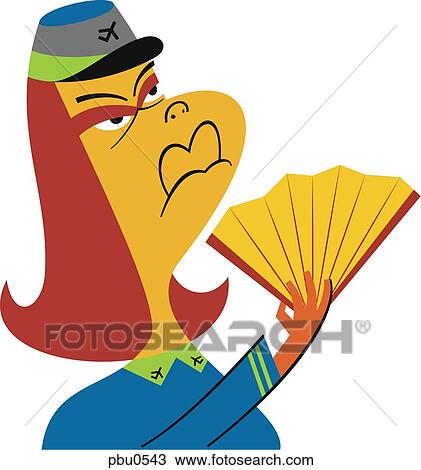Drawing - Illustration of an airline worker fanning herself. Fotosearch