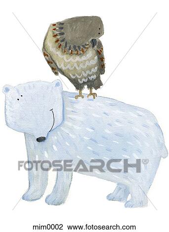 Illustration of an eagle on the back of a polar bear View Large Illustration Drawing - Illustration of an eagle on the back of a polar bear. Fotosearch
