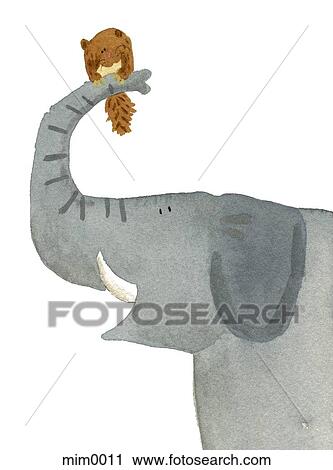 Clip Art - Illustration of an elephant holding a quill. Fotosearch