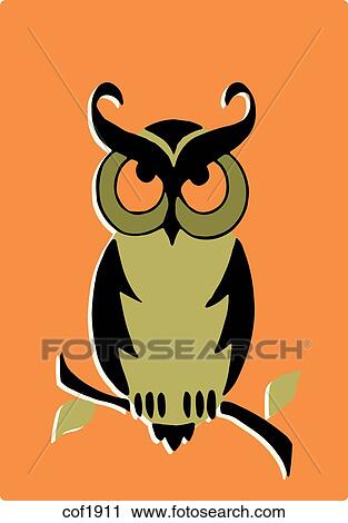 Illustration of an owl on a branch View Large Illustration Clip Art - Illustration of an owl on a branch. Fotosearch