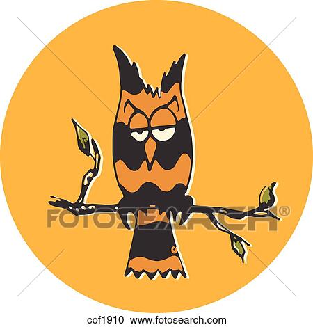 Illustration of an owl perched on a branch View Large Illustration Clipart - Illustration of an owl perched on a branch. Fotosearch