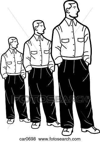 Stock Illustration - Illustration of three identical men standing with their hands in their pockets. Fotosearch