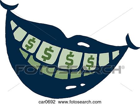 Illustration of toothy smile with dollar signs on the teeth View Large Illustration Drawing - Illustration of toothy smile with dollar signs on the teeth. Fotosearch