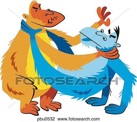Drawing - Illustration of two apes fighting. Fotosearch