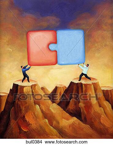 Stock Illustration - Illustration of two people putting a puzzle piece together. Fotosearch