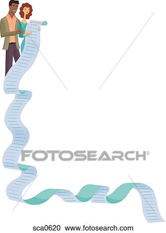 Clipart - Illustration of two people unrolling a long list. Fotosearch