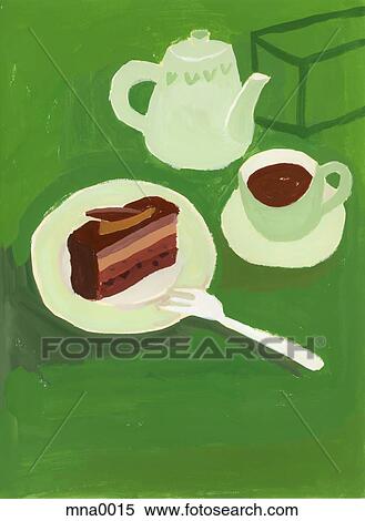 絵 の コーヒー そして ケーキ 上に テーブル イラスト Mna0015 Fotosearch