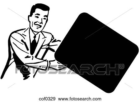 Stock Illustration - A back and white version of a businessman holding a rectangular sign. Fotosearch