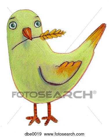 Stock Illustration - A bird with wheat in its beck. Fotosearch