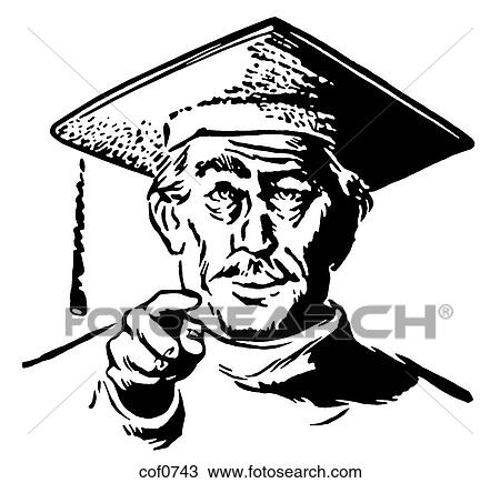 Drawing - A black and white illustration of a graduate. Fotosearch